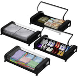 4 Pack Under Bed Storage with Wheels, Under Bed Shoe Storage Organizer with PVC Clear Window, Lids and Label (Black) oylik