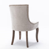 MOOLSUN Fabric Dining Chairs Set of 4, High Back Side Chairs, Modern Padded High-End Tufted Upholstered Chairs with Button-Tufted Back & Rear Pull Tabs, Solid Wood Legs C-Beige-(Wood Legs)