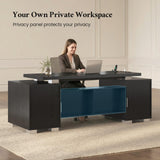 Executive Desk with Power Outlet and File Drawer, Modern Home Office Desk with 3 Large Cabinets and Privacy Panel