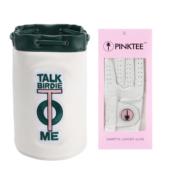 CROWNBLANKS PINKTEE Women Cabretta Leather Golf Glove with Golf Valuables Pouch, Size 19