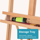 H-Frame Studio Easel, Artist Easel with Wheels and Storage Tray, Adjustable Floor Easel, Natural Somime