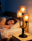 Lightdot Modern Glass Table Lamp Dimmable Mid Century 3-Light Black Desk Lamp with Rose Red Glass Shade& Bulb Included 3000K Warmwhite Nightstand Lamp for Bedroom Bedside End Table