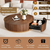 Apkaf 35.4" Round Coffee Table with Storage,Solid Wood Center Table with Hidden Storage Drawer, Mid Century Round Coffee Tables, Circle Center Table for Living Room Small Space (Walnut)