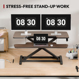 SANODESK 36" Standing Desk Converter, Smooth Mechanical Spring Effortless Lift Sit-Stand Riser for Dual Monitors, Heavy Duty Workstation with Keyboard Tray, Walnut
