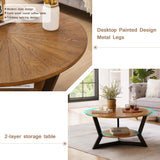 Gravilithic Round Coffee Table, Wood Circle Coffee Table with 2-Tier Storage, Center Table for Living Room Bedroom Office Apartment, Easy Assembly, 35'x 18' Inches, Espresso
