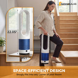 NEWBULIG 22" Bladeless Tower Fan for Bedroom, 80°Oscillating Quiet Fan, 8 Speeds, 9H Timer, Remote Control & LED Display, Portable Design, Easy to Clean for Home, Office, Blue&White