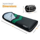 Rangland Sleeping Bag with Built-in Pad (AirPack Sleeper) - All-in-One Inflatable Sleeping Pad and Zip-Up Blanket for Camping with Built-in Foot Pump (Black/Green) 80"×30"