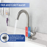 Kohonby Brushed Nickel Bathroom Sink Faucet - Single Hole, Modern Single Handle Commercial Stainless Steel Bar Faucet with Drain