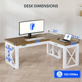 L-Shaped Executive Electric Standing Desk, 55"x48" Wood Farmhouse Home Office