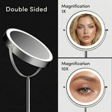 Fancii 9-Inch Lighted Makeup Mirror Height Adjustable with 10X /1X Magnification - Rechargeable, Double Sided LED Vanity Mirror with Light and Stand, 360° Swivel