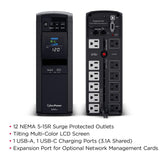 CyberPower CP1500PFCLCD PFC Sinewave UPS Battery Backup and Surge Protector, 1500VA/1000W, 12 Outlets, AVR, Mini Tower, UL Certified