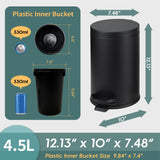 SunnyPoint 4.5 Liter(1.2 Gallon) Small Round Trash Can with Plastic Inner Bucket; Bathroom