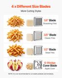 VEVOR French Fry Cutter, Commercial Vegetable Chopper with 4 Replacement Blades, 1/2", 3/8", 1/4" Blade Easy Dicer Chopper and 6-wedge Apple Corer, 420J2 Stainless Steel, for Restaurant Kitchen