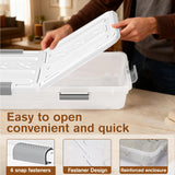 Ehahat 4 PCS*49 Qt Wheeled Latching Under Bed Storage, Double Opening Lids Stackable Bin with Latch Lid, Plastic Container to Organize Shoes Underbed, Clear with White Lid(White)