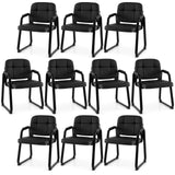 GIANTEX Waiting Room Guest Chairs Set of 10, Leather Office Reception Chairs with Padded Armrests, Sled Base, Metal Frame, Stationary Side Chairs No Wheels for Conference Meeting Lobby Home, Black