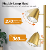 QiMH Tree Floor Lamp with 3 Light Bulbs, Standing Tall Pole Lamps for Living Room Bedroom Office, Reading Stand up Lamps with 3 Adjustable Arms, Brushed Gold