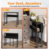 Small Foldable Computer Table on Wheels for Home Office & Small Spaces, Portable Workstation with Brakes
