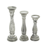 Deco 79 Wooden Decorative Candle Holder Distressed Turned Candle Stand, Set of 3 Candlestick Holder 15", 13", 11"H, Gray
