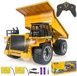 kkny Remote Control Construction Dump Truck Toy 2.4G RC 6 Channel Bulldozer 4 Wheel Driver Mine Construction Alloy Metal Vehicle Truck 1:18 with 2 Rechargeable Batteries for Boys Birthday Gift Age 6+