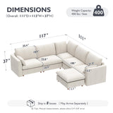 Ihanherry 111" Oversized Modular Sectional Sofa, Modern V Shaped Cloud Couch with Storage Ottoman, 6-Seat Comfy Chenille Deep Seat Sofa with 2 Pillows for Living Room, Beige
