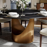 POVISON Round Dining Table Set, 59" Sintered Stone Dining Table with 6 Dining Chairs Set, Matte Black with Bronze Sintered Stone Tabletop with Bronze Carbon Steel Pedestal