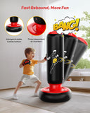 QPAU Kids Punching Bag Toy with Boxing Gloves, 66 Inch Larger Stable Kids Inflatable Boxing Bag Set, Gifts for Boys & Girls Age 6-12, for Practicing Karate, Taekwondo, MMA (Black&Red) QPAU