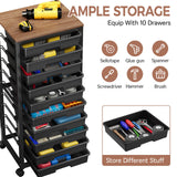 SYKIARIOL Rolling Cart with Drawers,10 Drawer Rolling Cart, Rolling storage cart with drawers, Black Rolling Drawer Cart, Teacher Rolling Cart