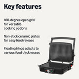 Amazon Basics Panini Press & Electric Indoor Grill with Adjustable Temperature Settings, Non-Stick Ceramic Plates, Black