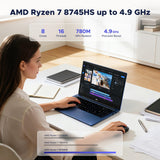 NIMO 15.6" FHD-Business-Laptop, 8 Cores AMD Ryzen 7 8745HS 16GB RAM 256GB SSD (Up to 4.9GHz, Beat R9 7940HS), Radeon-780M, 100W Fast PD for Creators & Professionals Work/Gaming, 2-Year Warranty