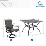 MFSTUDIO 5 PCS Patio Dining Set, 37'' Square Table & Swivel Mesh Chairs