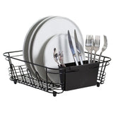 Better Houseware in Sink Dish Drying Rack, Dish Drying Rack in Sink with Non-Slip Handles, Stainless Steel Space-Saving Design, 2-Piece Set with Utensil Holder, 14.5 x 13 x 5 Inch, Black
