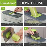Ourokhome Veggie Chopper and Dicer with Container, Manual Hand Food Mandolin Slicer with 4 in 1 Handheld Vegetable Spiralizer (12 in 1, Gray)