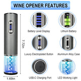 HiPiCok Electric Wine Opener, Automtic Wine Bottle Opener, USB-C Rechargeable Wine Opener Set with Foil Cutter, Wine Aerator Pourer, 2 Vacuum Stoppers and Storage Base