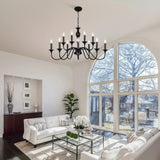 LIGHTDAMY Black Farmhouse Chandeliers for Dining Room Light Fixtures Over Table, 12 Light Industrial Candle Hanging Chandeliers for Living Room Kitchen Island Foyer Staircase