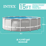 INTEX 26725EH Prism Frame Premium Above Ground Swimming Pool Set: 15ft x 48in – Includes 1000 GPH Cartridge Filter Pump – Removable Ladder – Pool Cover – Ground Cloth