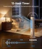 Exnos Portable Evaporative Air Cooler, 3-in-1 Cooling Fans that Blow Cold Air With 3L Water Tank, 38'' Tower Fan for Bedroom, Office with 3 Speeds, 12H Timer, Oscillation, 2 Ice Packs
