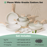 13 Pcs Pots and Pans Set, Nonstick Cookware Sets White Granite Induction Cookware, Non-toxic Healthy Non stick Kitchen Cooking Set