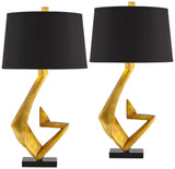 Possini Euro Design Zeus 28 1/2" Tall Modern Glam End Table Lamps Set of 2 Sculptural Gold Leaf Living Room Bedroom Bedside Nightstand House Office Home Reading Kitchen Entryway Console Black Shade