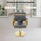 ZAWAYINE Barber Salon Chair, Hair Salon Chair for Hair Stylist for Barbershop Home Height Adjustable & 360° Swivel Styling Barber Chairs Spa Beauty Equipment, Max Load Weight 440Lbs (Grey+Gold)