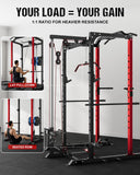Goimu C1-V4 Power Cage, 2000LBS Squat Rack with LAT Pulldown, Multi-Function Weight Cage Strength Training Machine, Workout Cage with More Attachments (C1-SE RD)