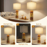 KIVDITZO 27.5" Rustic Living Room Table Lamps Set of 2 with Night Light, Leather Table Lamps with USB A+C Ports for Bedroom, Bedside Lamp with Linen Shade for Office Bedroom Nightstand(Bulb Included)