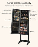 SONGMICS Jewelry Cabinet Armoire, Freestanding Lockable Storage Organizer Unit with 2 Plastic Cosmetic Storage, Full-Length Frameless Mirror, for Necklace Earring, Black UJJC002B01