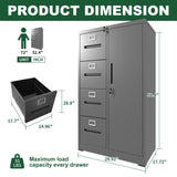 Gecheer Vertical File Cabinet with 4 Drawers & Side Locker, Steel Filing Cabinet with Lock for Legal/Letter/A4 Files, Metal Storage Cabinet for Home Office, Black