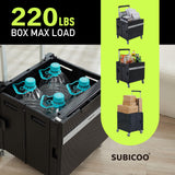 Folding Utility Cart Portable Rolling Crate Handcart Shopping Trolley Collapsible Tool Box, with Lid, on Rotate Wheels (Black)