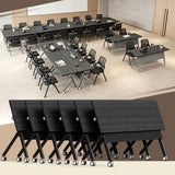 JFazzruit Folding Conference Room Table with Wheels,Modular Conference Tables Seminar Table with Grommet,Stability Enhancement,Fold Up Rolling Conference Table for Office (6, Black, 55.2IN/140CM)