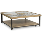 Signature Design by Ashley Montia Contemporary Sintered Stone Tabletop Cocktail Table with 4 Legs, Light Brown & Gray