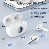 Fhumsh Wireless Earbuds Bluetooth 5.4 Headphones, Noise Cancelling Mic Ear Buds with 50H Playback, LED Digital Display, IPX7 Waterproof Earphones (Pure White)