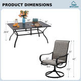 MFSTUDIO 7-Piece Patio Dining Set, 60" Metal Table & Brown Swivel Chairs