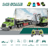 Fistone RC Semi-Trailer Truck & Excavator Toy Set, 1:12 Scale with Sound and Lights, 2.4Ghz Remote Control Flatbed Truck and Excavator Toys for Boys 6-12 Years Old