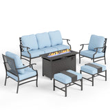 MIXPATIO 6-Piece Metal Patio Conversation Set, Fire Pit Table, 2 Ottomans